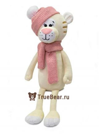 Тигрица c розовой шапочкой и шарфиком 55 см 