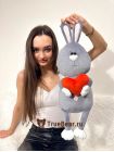 Мягкая игрушка Зайка "Боня" серый с сердечком 55 см 